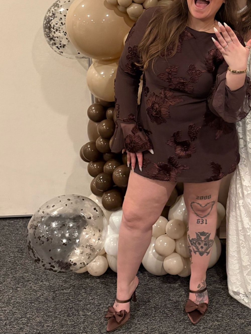 Brown Floral Embroidered Mini Dress